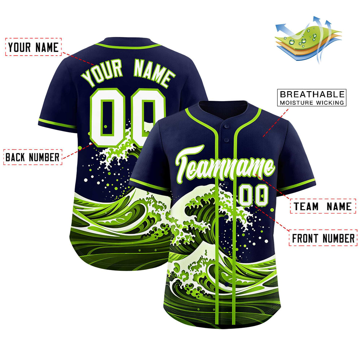 Custom Navy Wave Graffiti Pattern Authentic Baseball Jersey| KXKSHOP
