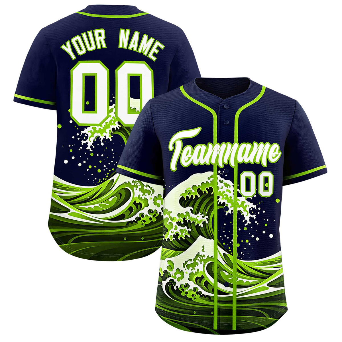 Custom Navy Wave Graffiti Pattern Authentic Baseball Jersey| KXKSHOP