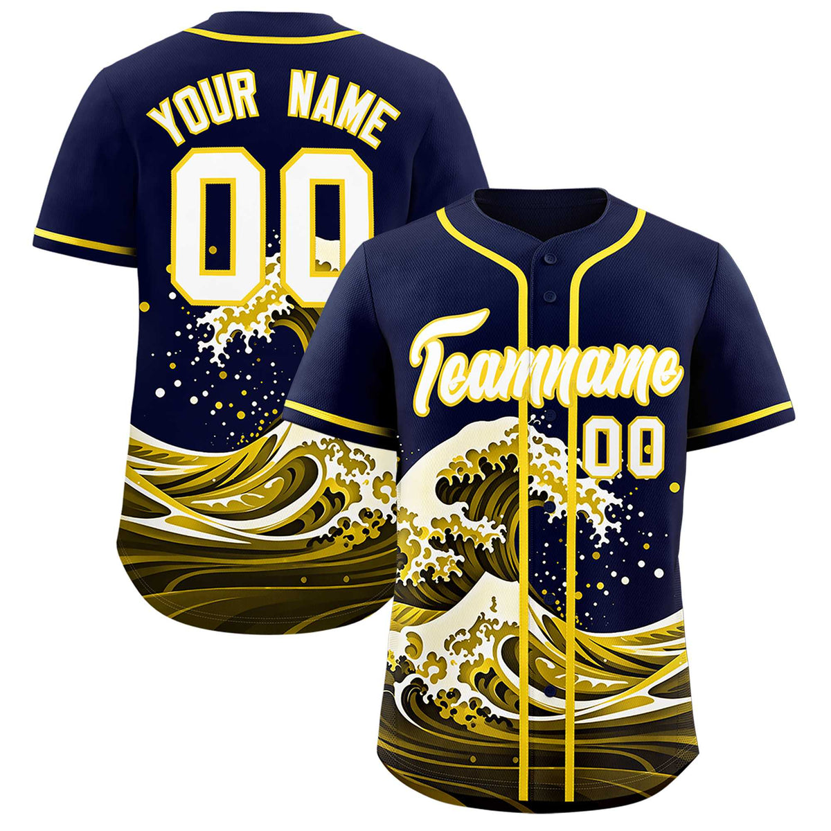 Custom Navy Wave Graffiti Pattern Authentic Baseball Jersey| KXKSHOP