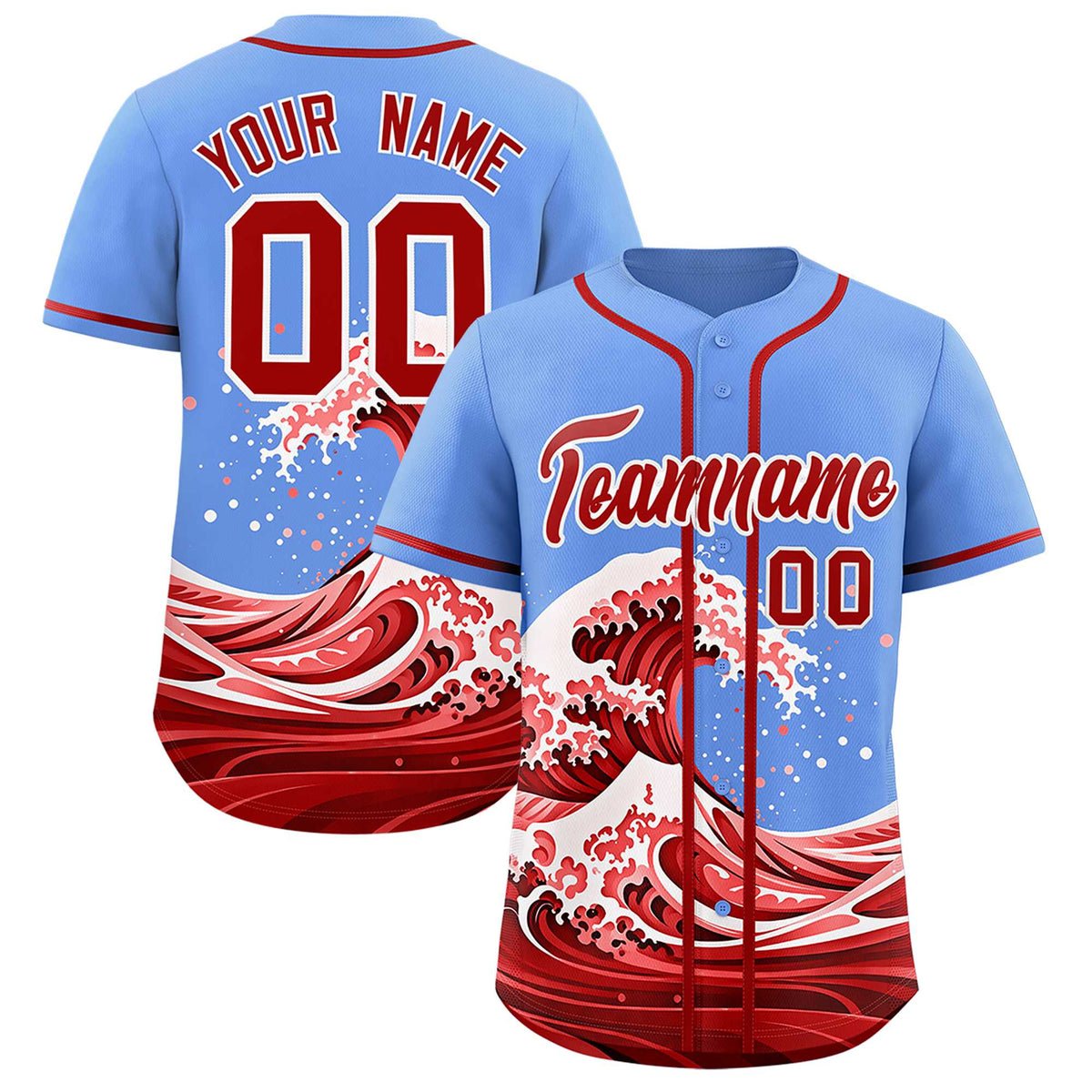 Custom Light Blue Wave Graffiti Pattern Authentic Baseball Jersey| KXKSHOP