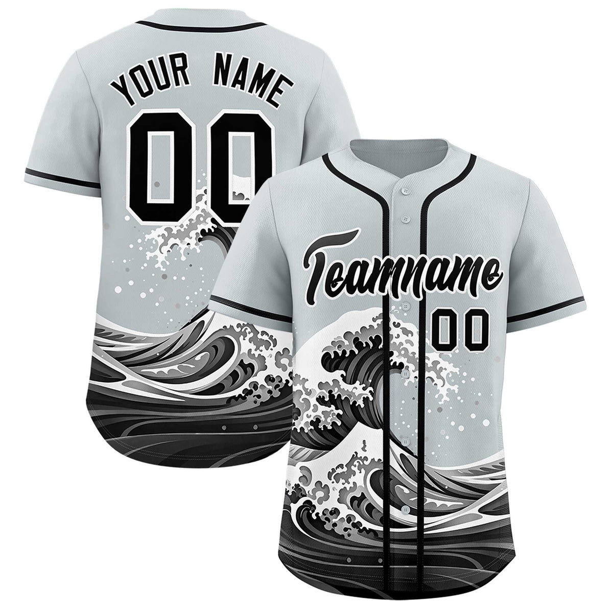 Custom Silver Wave Graffiti Pattern Authentic Baseball Jersey| KXKSHOP