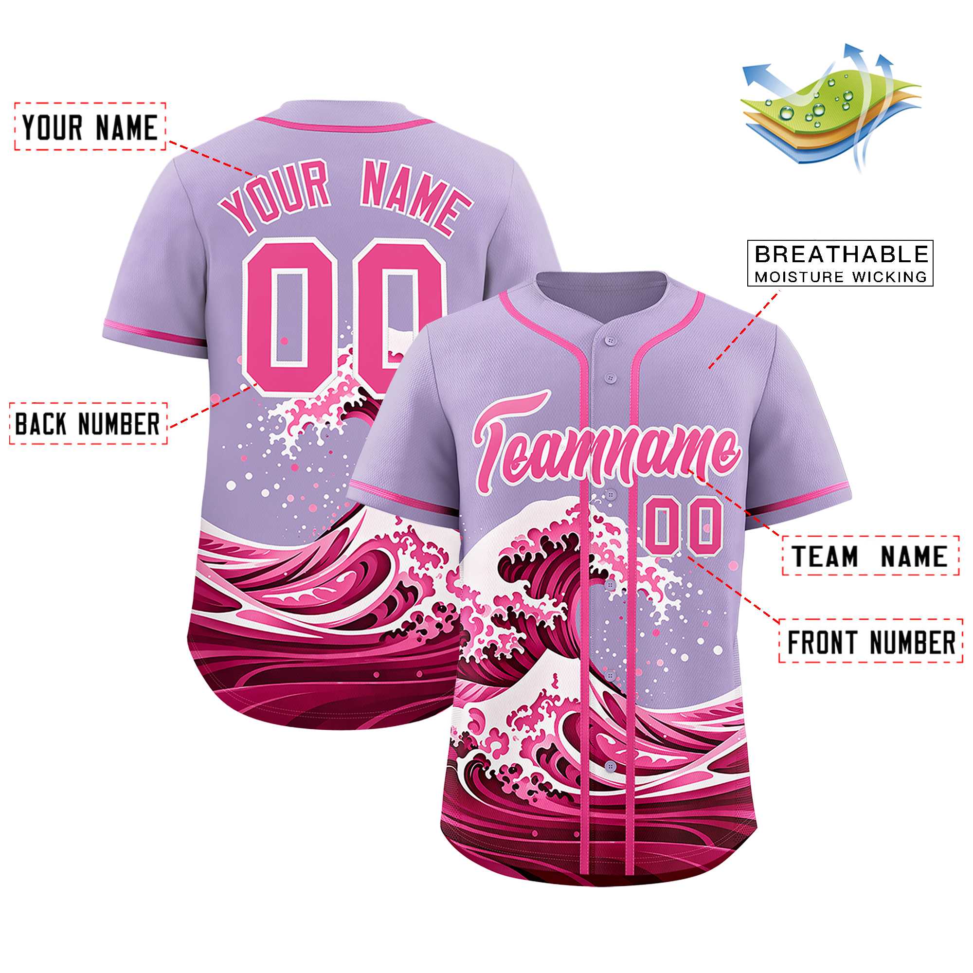 Custom Light Purple Wave Graffiti Pattern Authentic Baseball Jersey| KXKSHOP