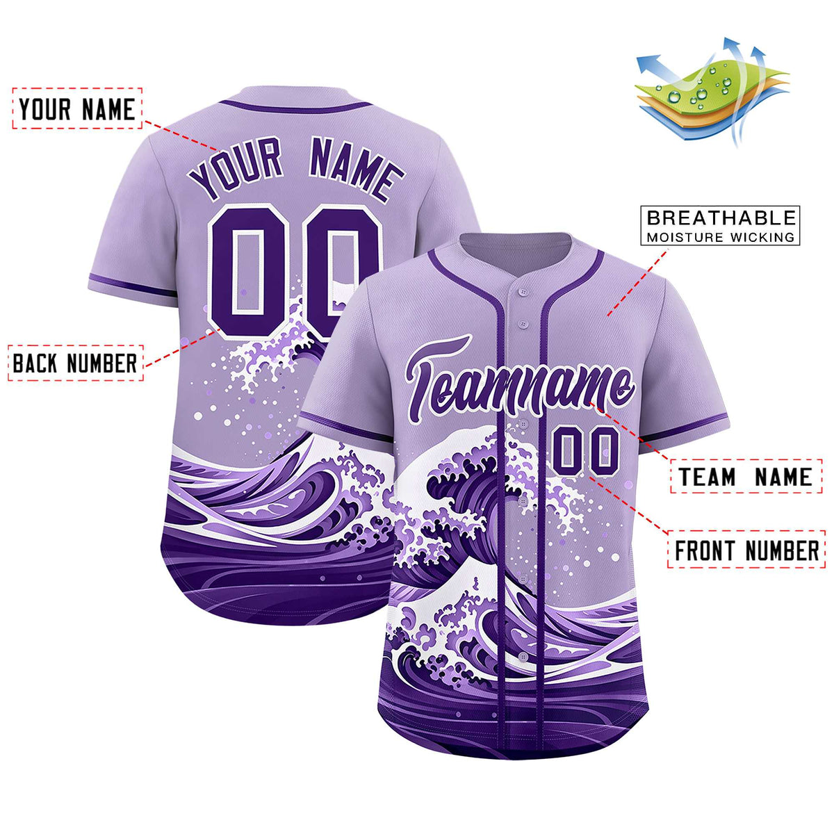 Custom Light Purple Wave Graffiti Pattern Authentic Baseball Jersey| KXKSHOP