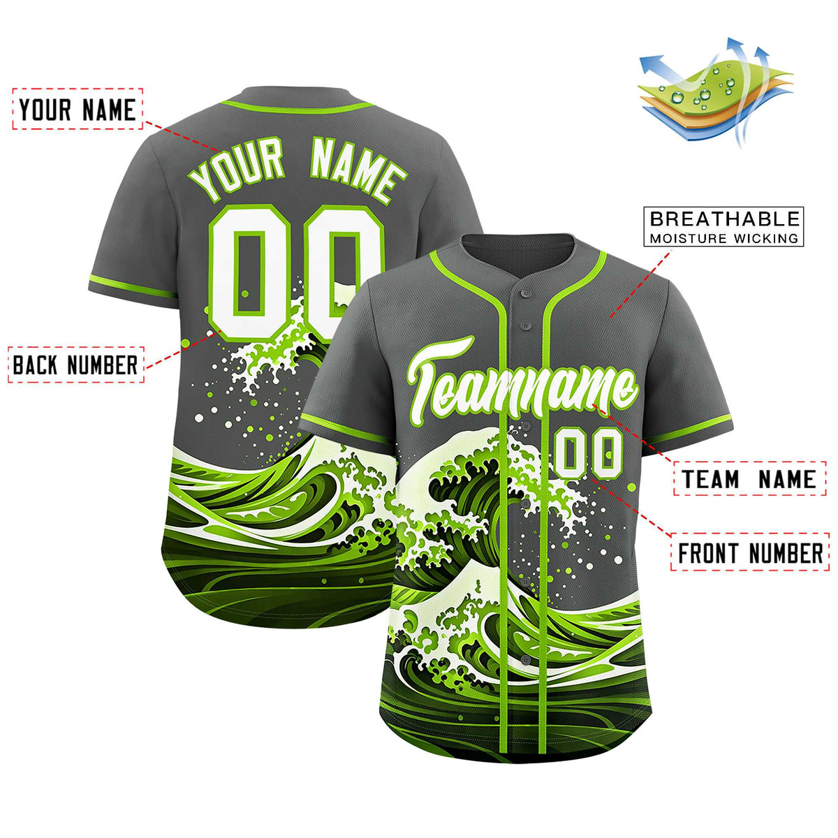 Custom Gray Wave Graffiti Pattern Authentic Baseball Jersey| KXKSHOP