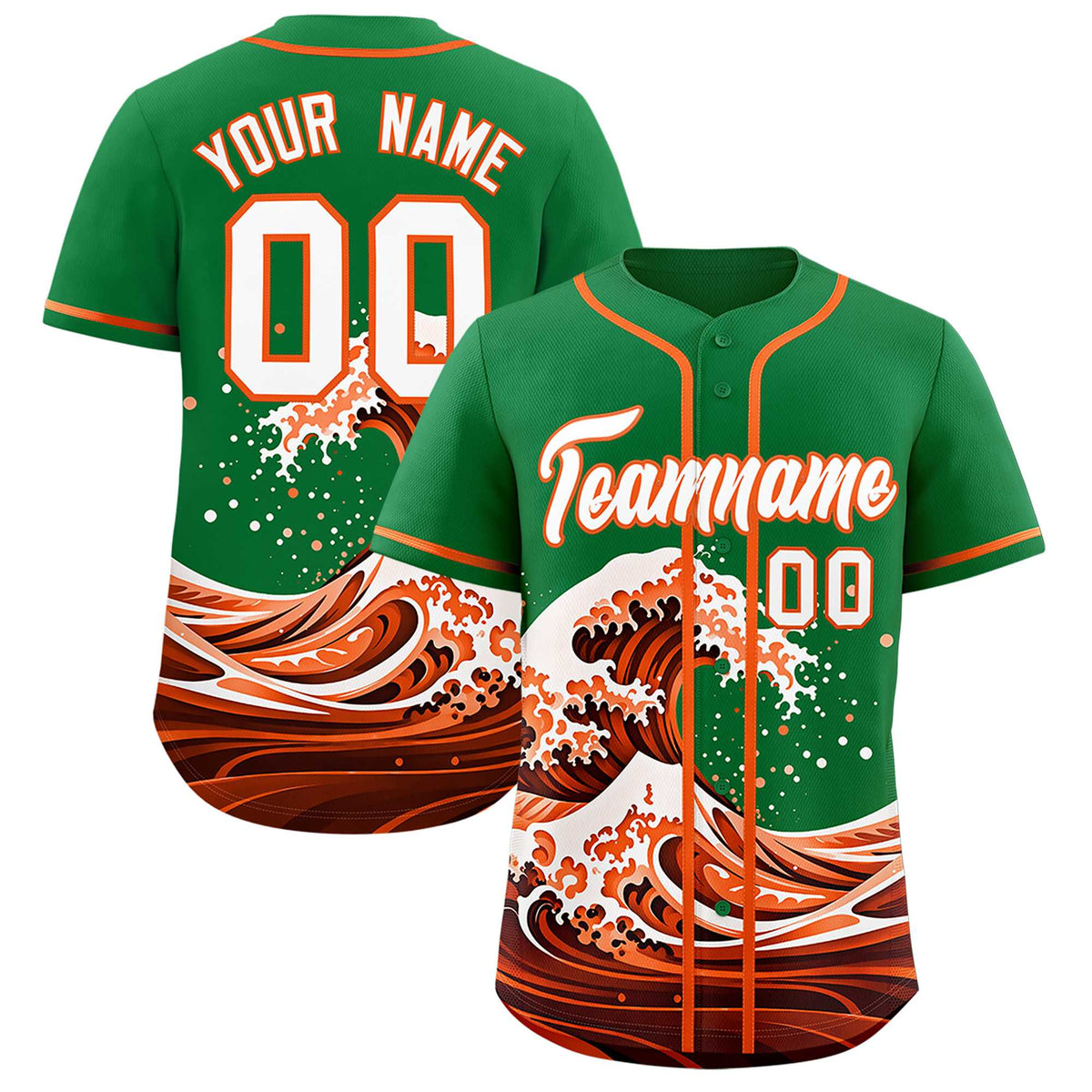 Custom Kelly Green Wave Graffiti Pattern Authentic Baseball Jersey| KXKSHOP