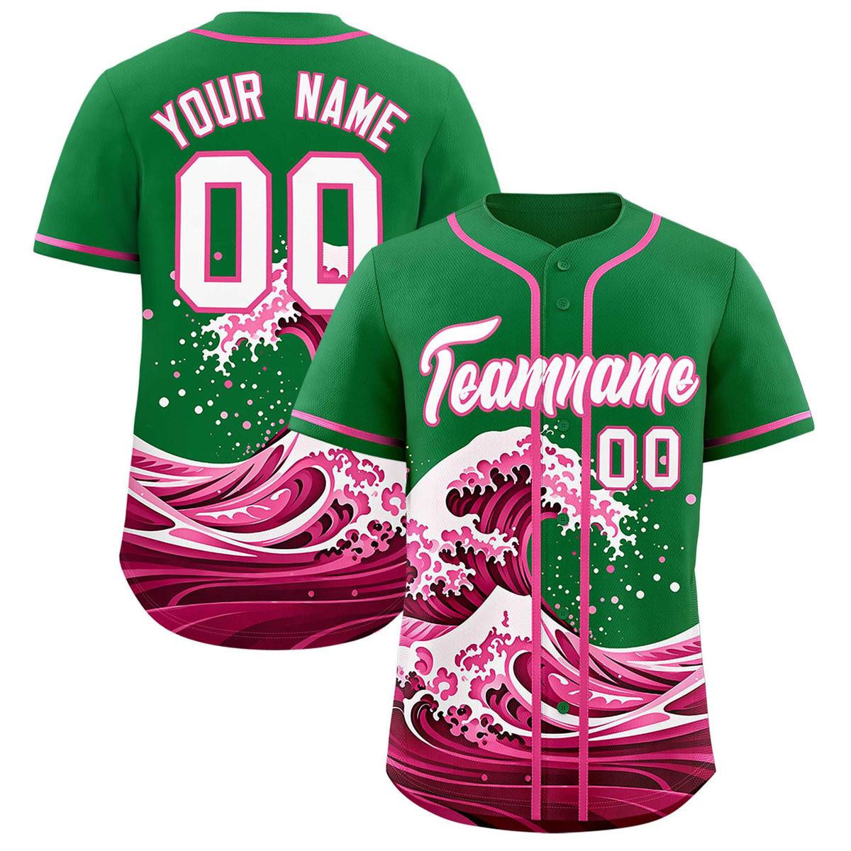 Custom Kelly Green Wave Graffiti Pattern Authentic Baseball Jersey| KXKSHOP