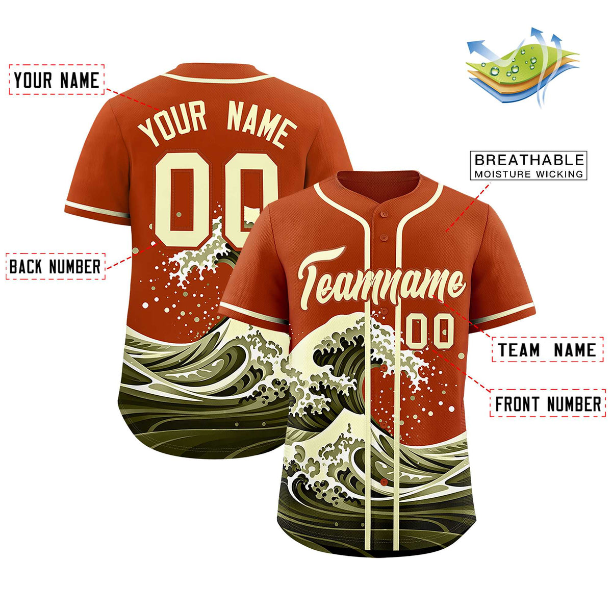 Custom Texas Orange Wave Graffiti Pattern Authentic Baseball Jersey| KXKSHOP