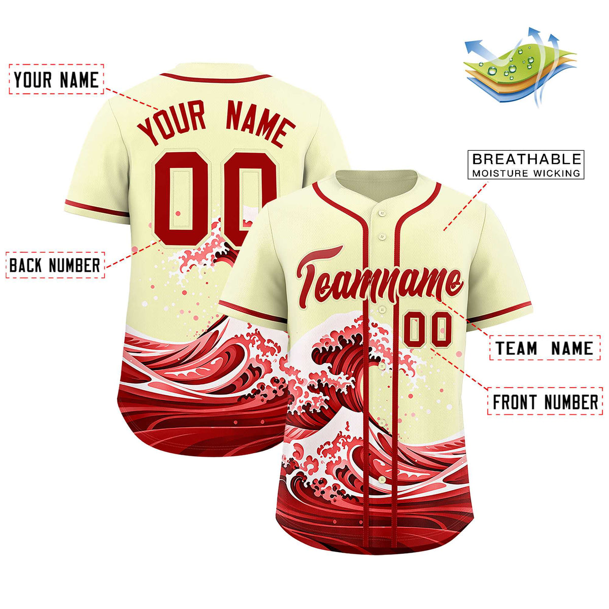 Custom Cream Wave Graffiti Pattern Authentic Baseball Jersey| KXKSHOP