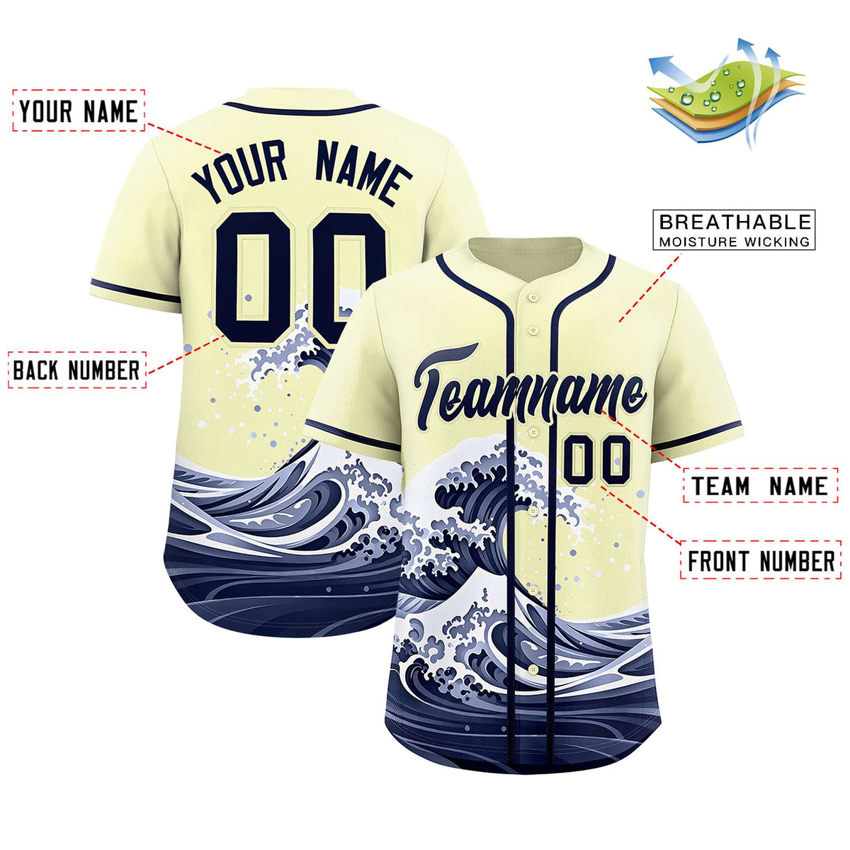 Custom Cream Wave Graffiti Pattern Authentic Baseball Jersey| KXKSHOP