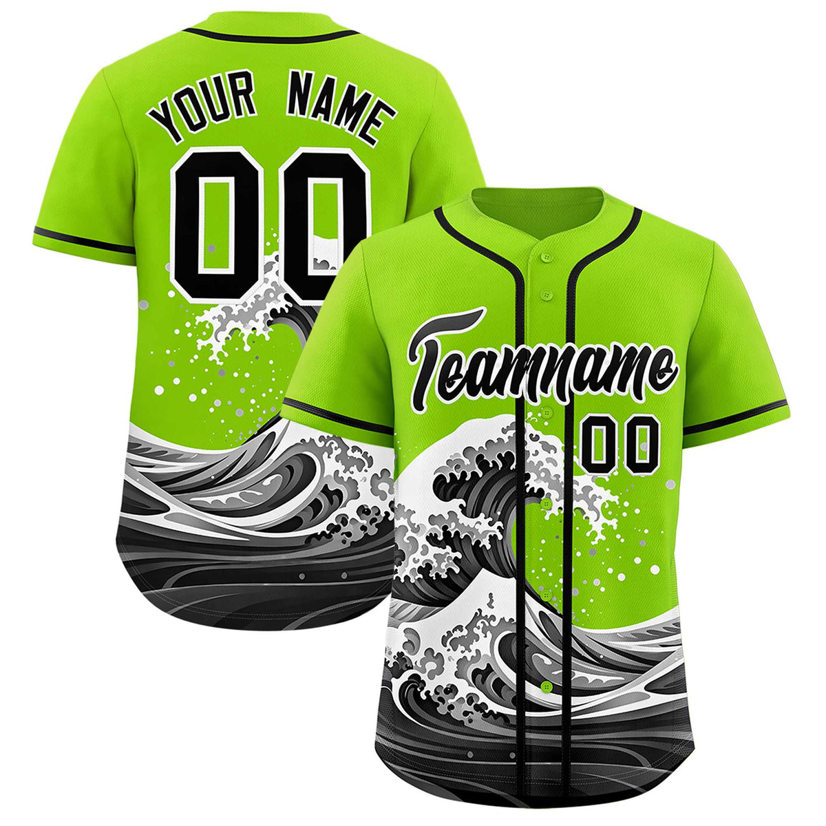 Custom Neon Green Wave Graffiti Pattern Authentic Baseball Jersey| KXKSHOP