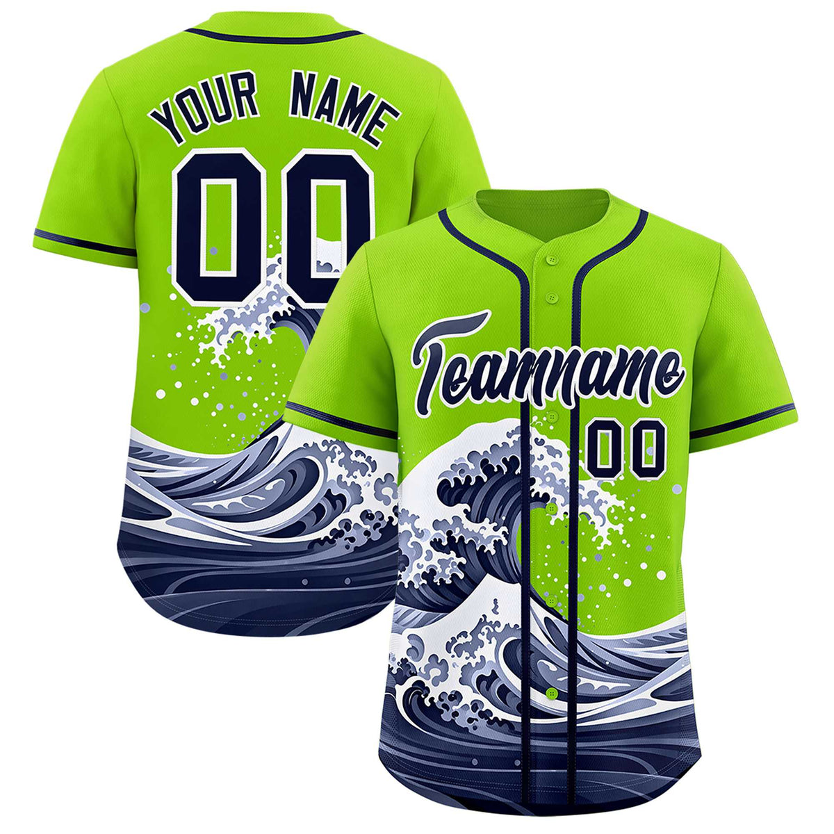 Custom Neon Green Wave Graffiti Pattern Authentic Baseball Jersey| KXKSHOP