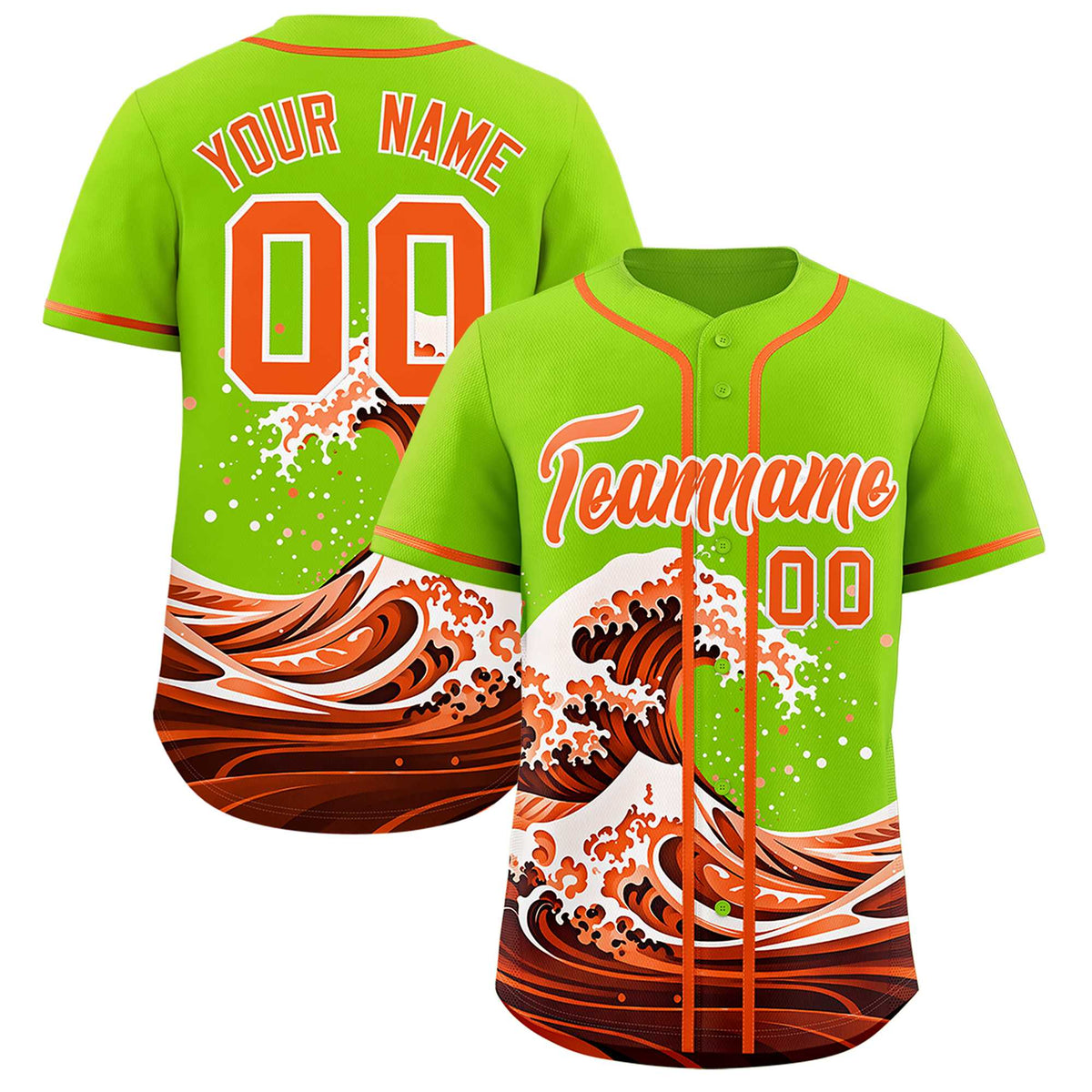 Custom Neon Green Wave Graffiti Pattern Authentic Baseball Jersey| KXKSHOP