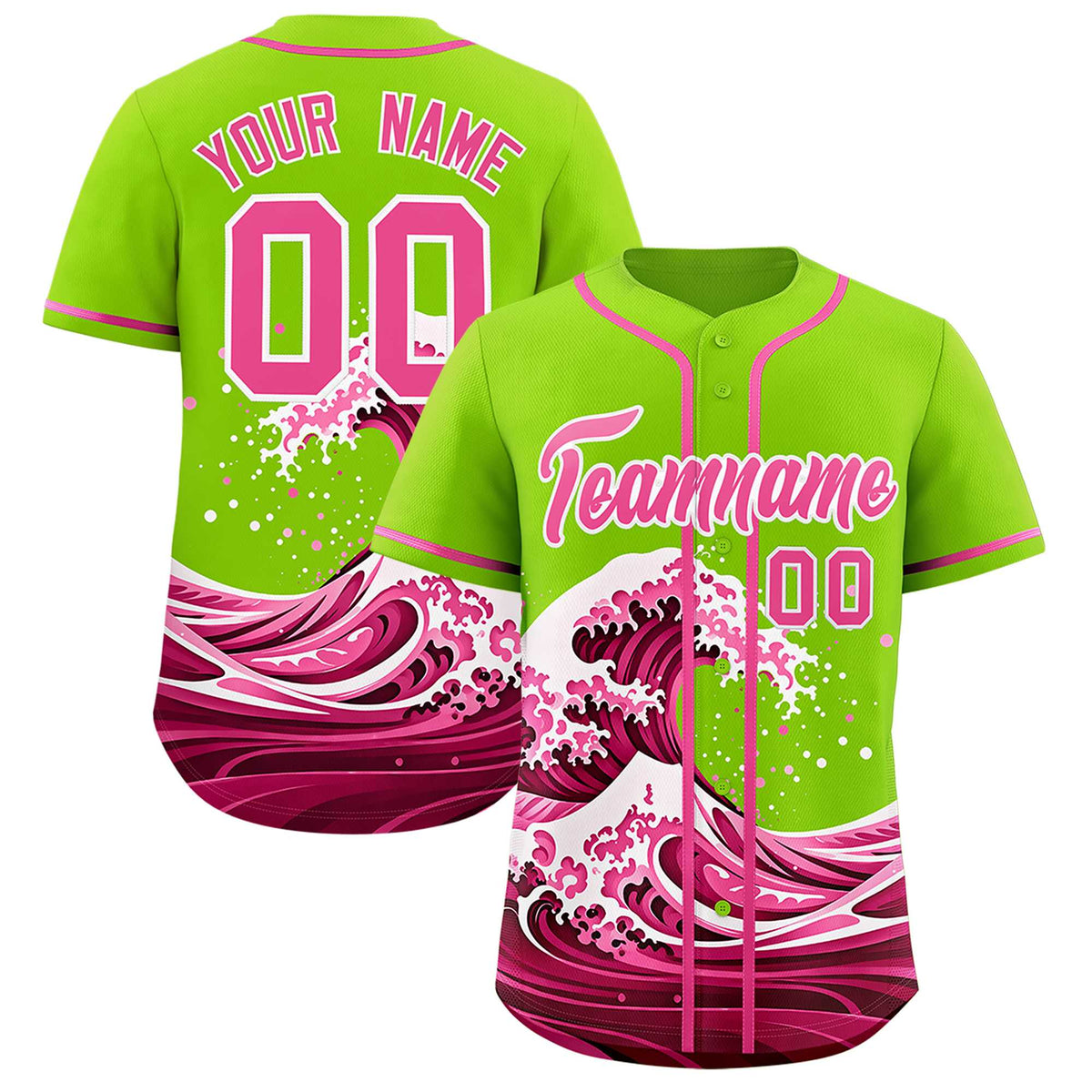 Custom Neon Green Wave Graffiti Pattern Authentic Baseball Jersey| KXKSHOP