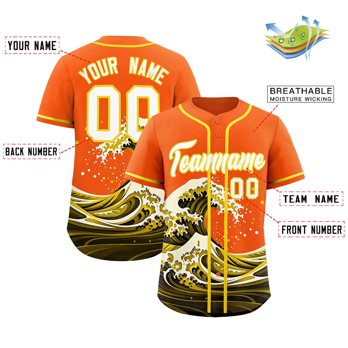 Custom Orange Wave Graffiti Pattern Authentic Baseball Jersey| KXKSHOP