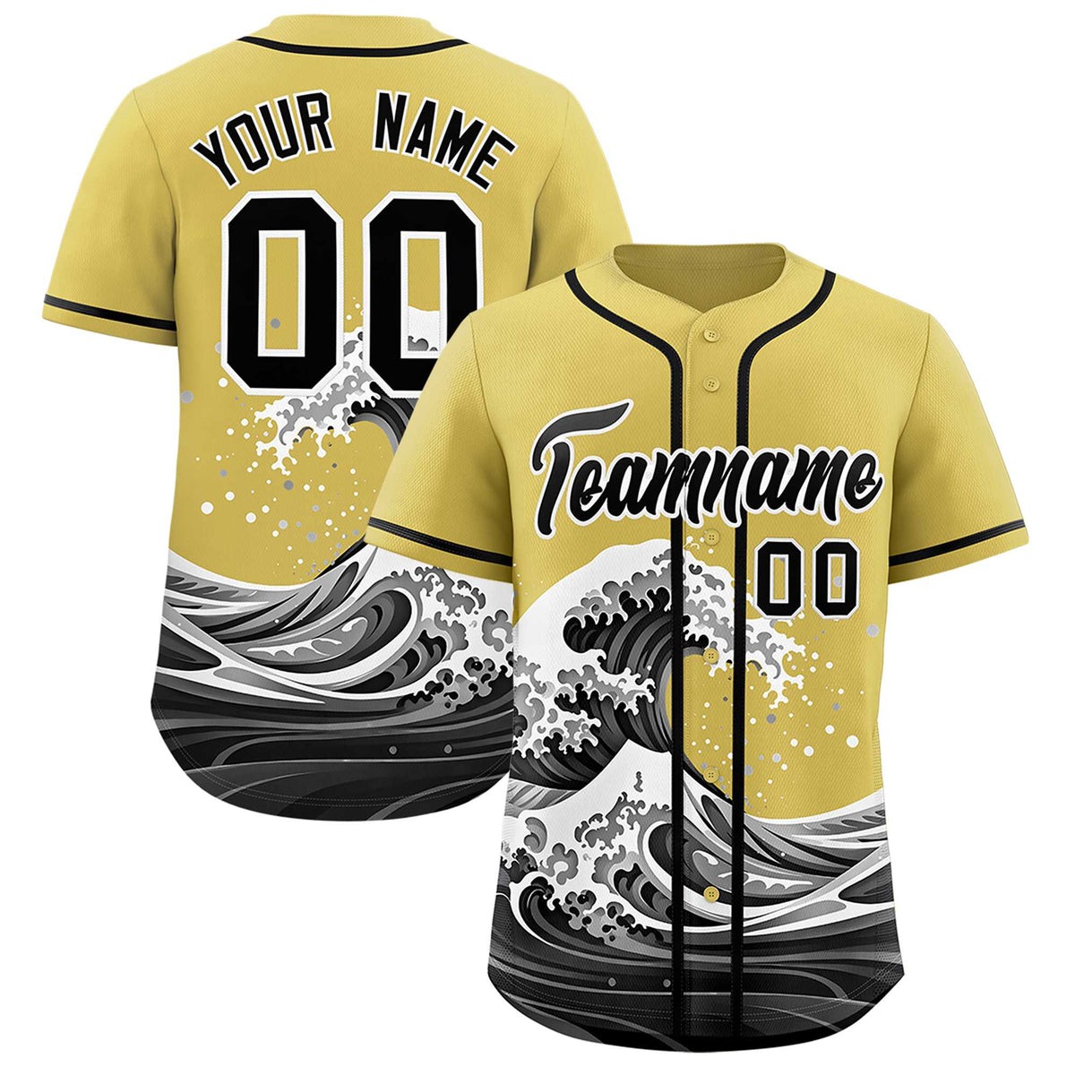 Custom Old Gold Wave Graffiti Pattern Authentic Baseball Jersey| KXKSHOP