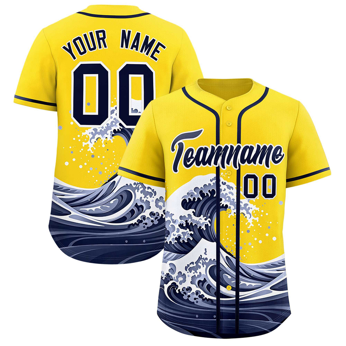 Custom Gold Wave Graffiti Pattern Authentic Baseball Jersey| KXKSHOP