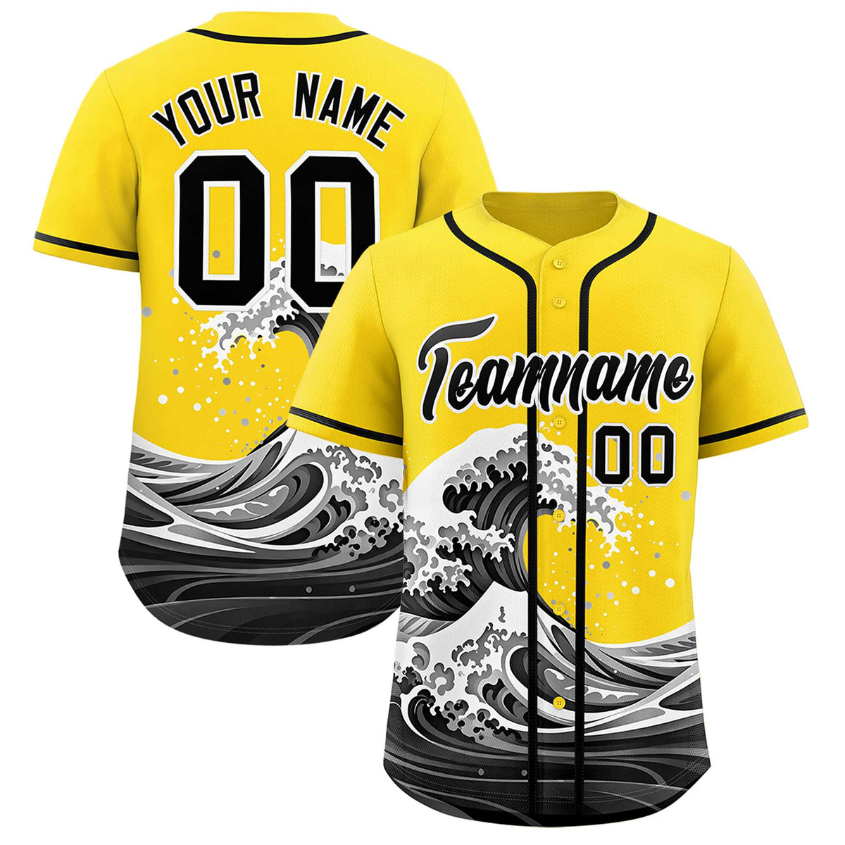 Custom Gold Wave Graffiti Pattern Authentic Baseball Jersey| KXKSHOP