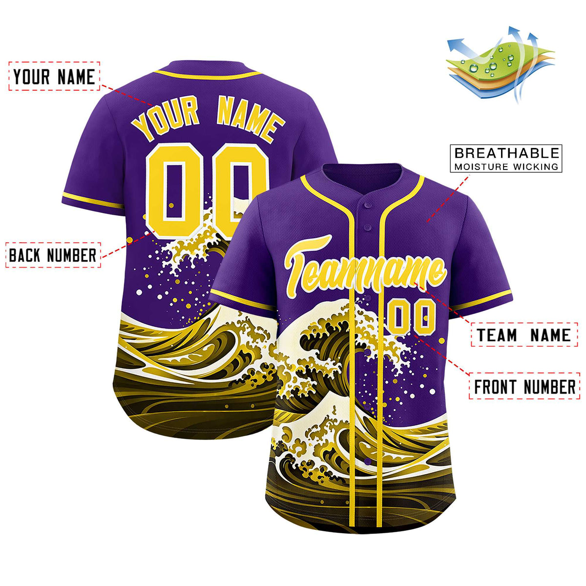 Custom Purple Wave Graffiti Pattern Authentic Baseball Jersey| KXKSHOP