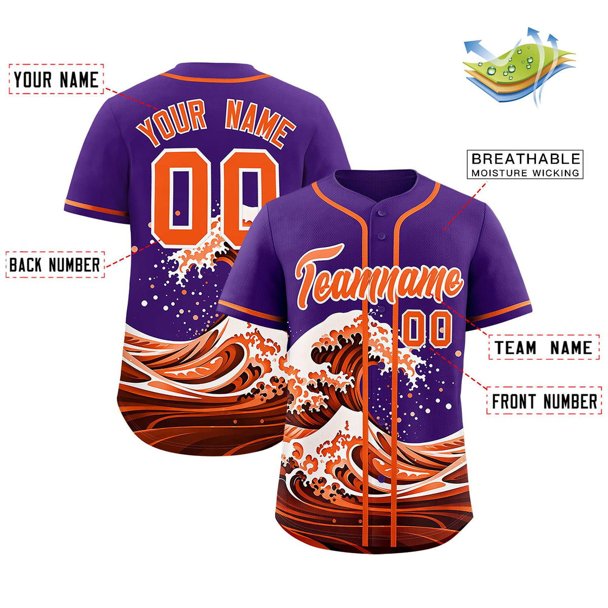 Custom Purple Wave Graffiti Pattern Authentic Baseball Jersey| KXKSHOP