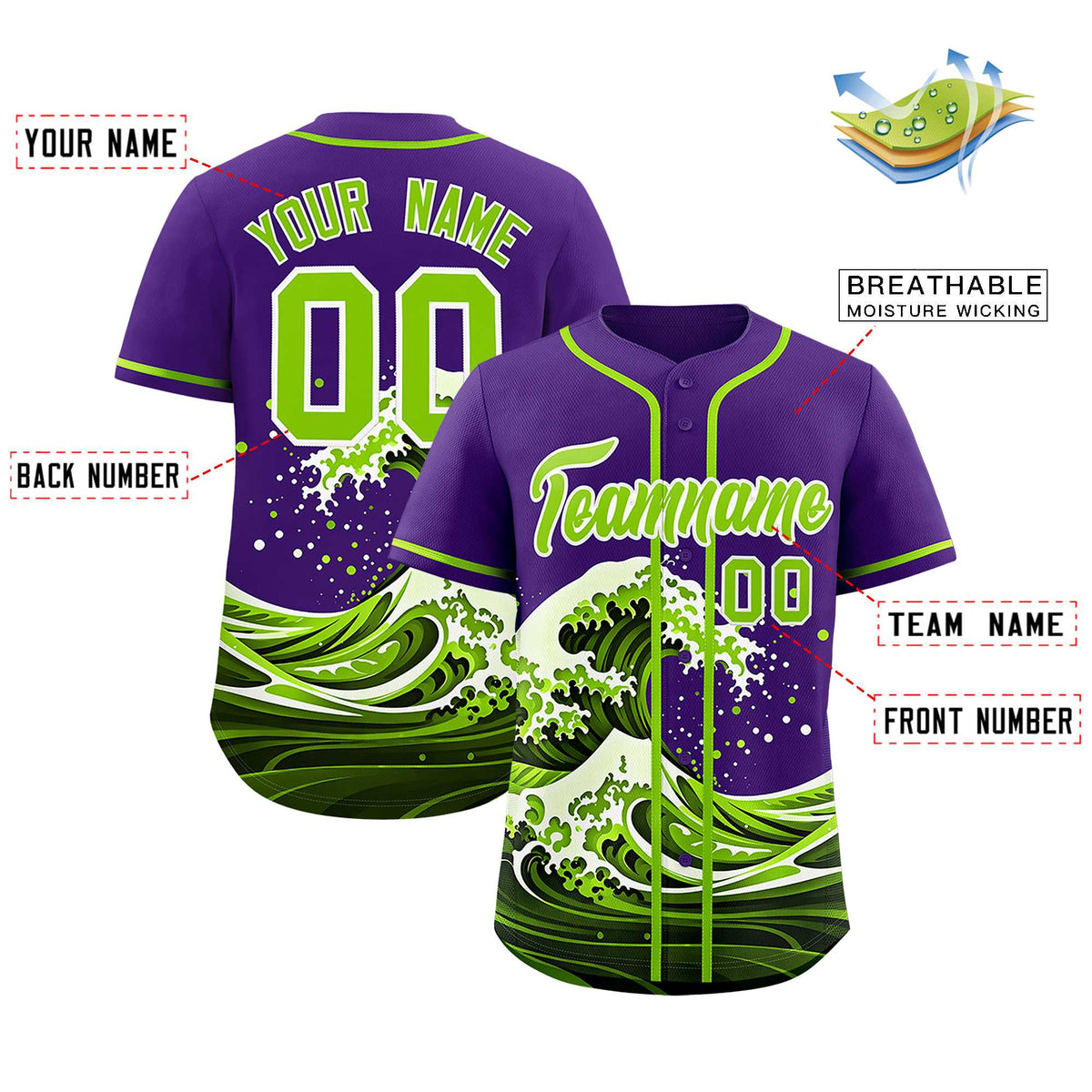 Custom Purple Wave Graffiti Pattern Authentic Baseball Jersey| KXKSHOP
