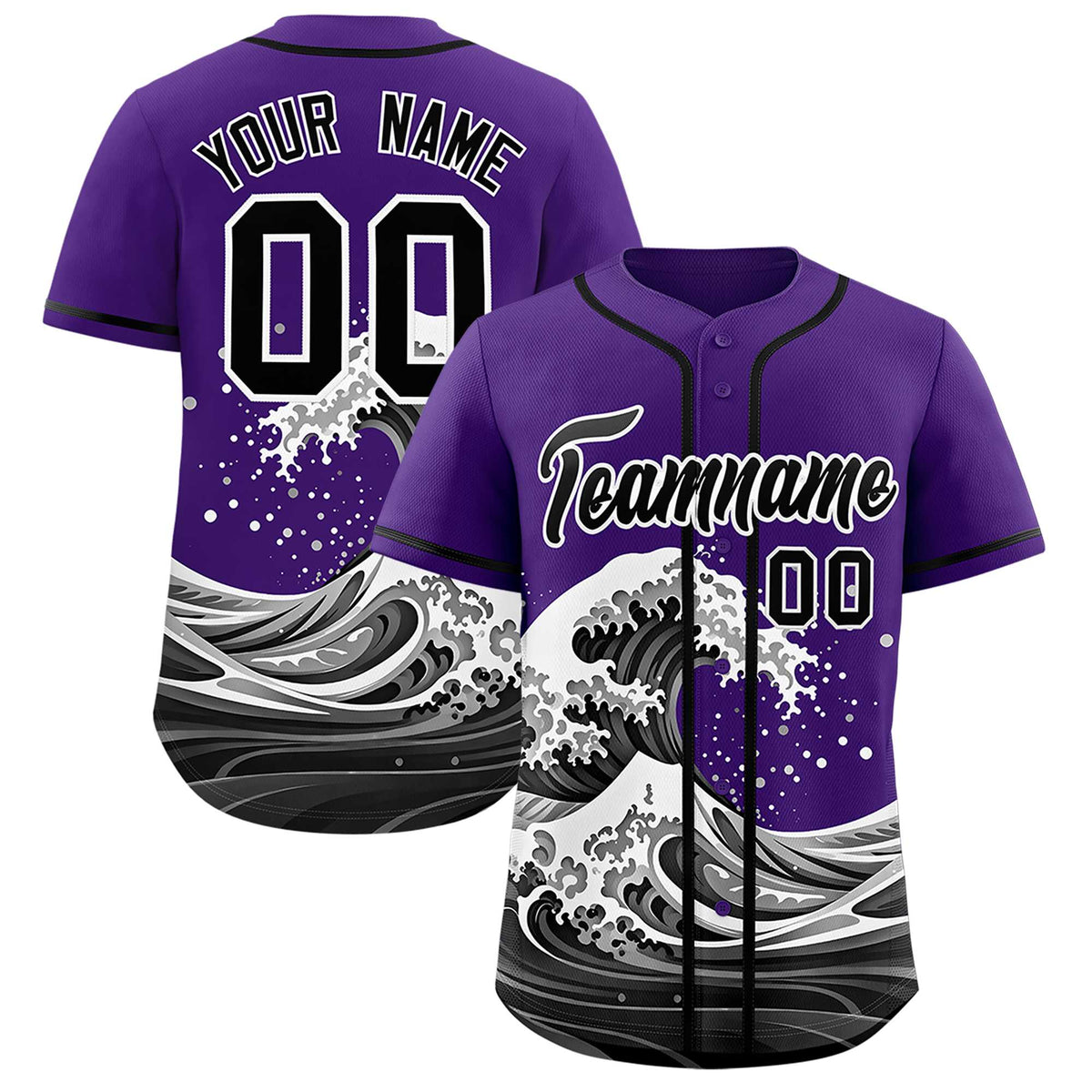 Custom Black Wave Graffiti Pattern Authentic Baseball Jersey| KXKSHOP