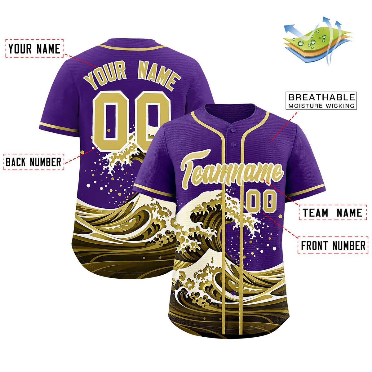 Custom Purple Wave Graffiti Pattern Authentic Baseball Jersey| KXKSHOP