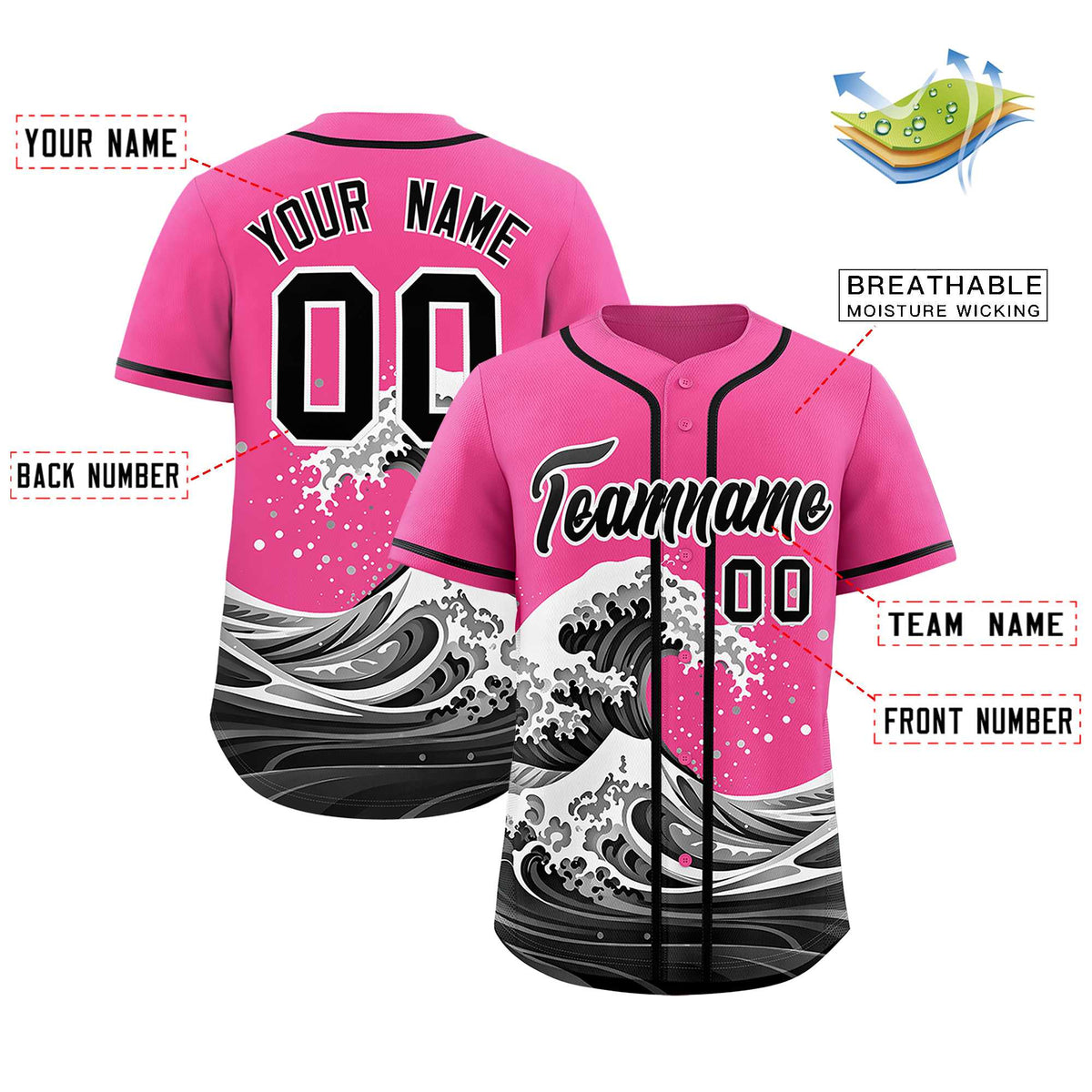 Custom Pink Wave Graffiti Pattern Authentic Baseball Jersey| KXKSHOP