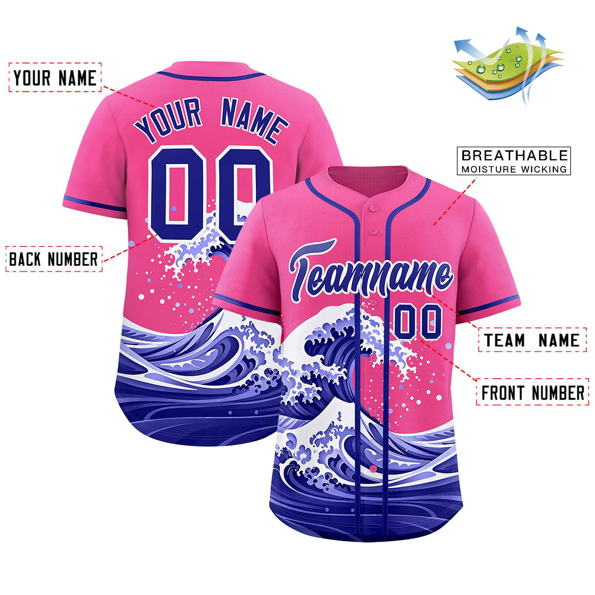 Custom Pink Wave Graffiti Pattern Authentic Baseball Jersey| KXKSHOP