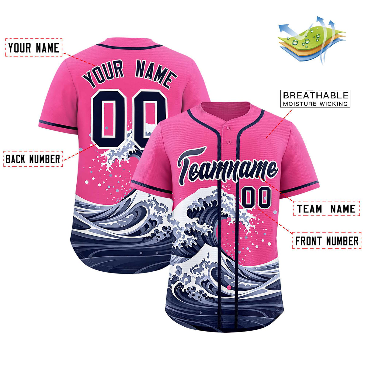 Custom Pink Wave Graffiti Pattern Authentic Baseball Jersey| KXKSHOP