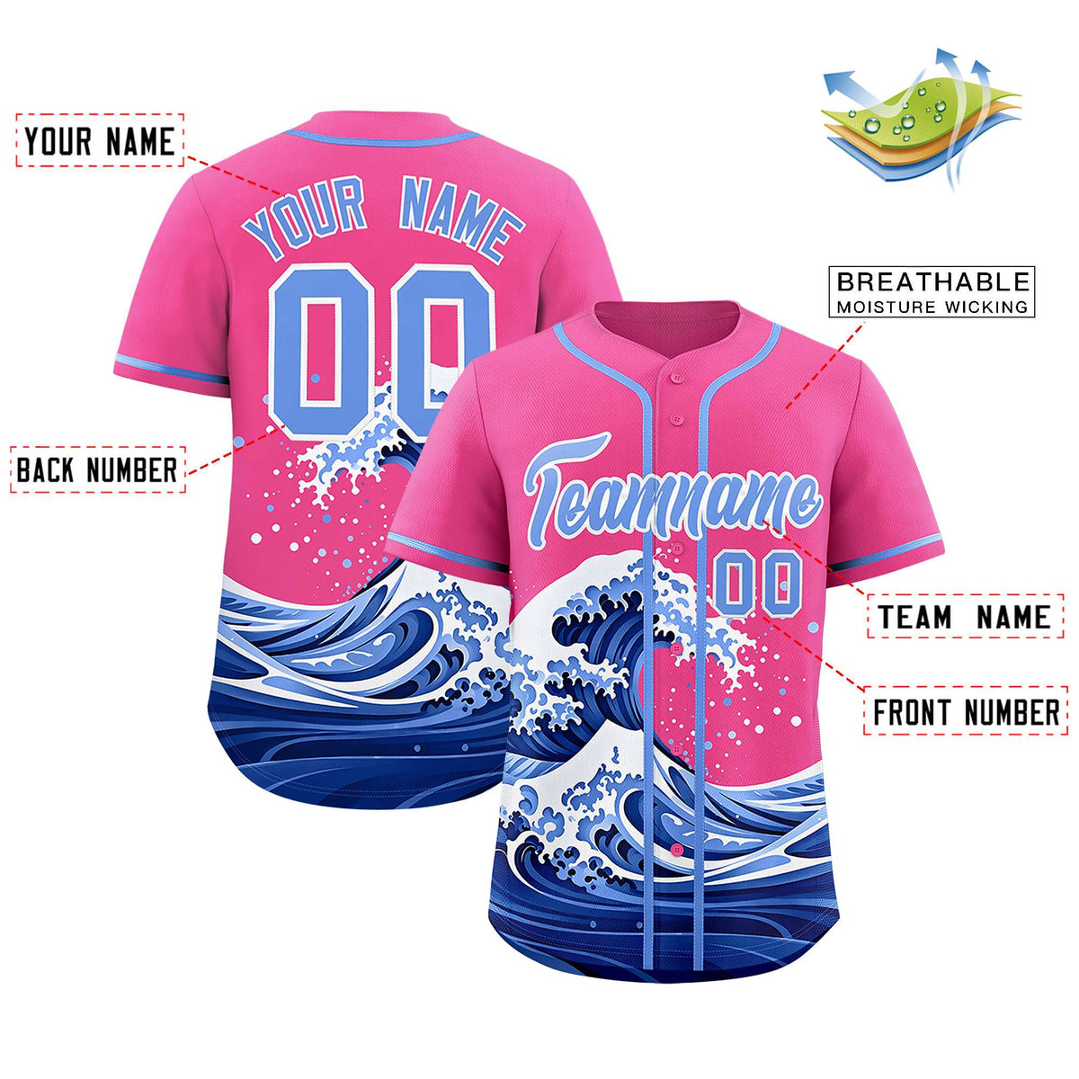 Custom Pink Wave Graffiti Pattern Authentic Baseball Jersey| KXKSHOP