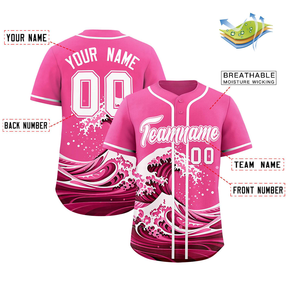 Custom Pink Wave Graffiti Pattern Authentic Baseball Jersey| KXKSHOP