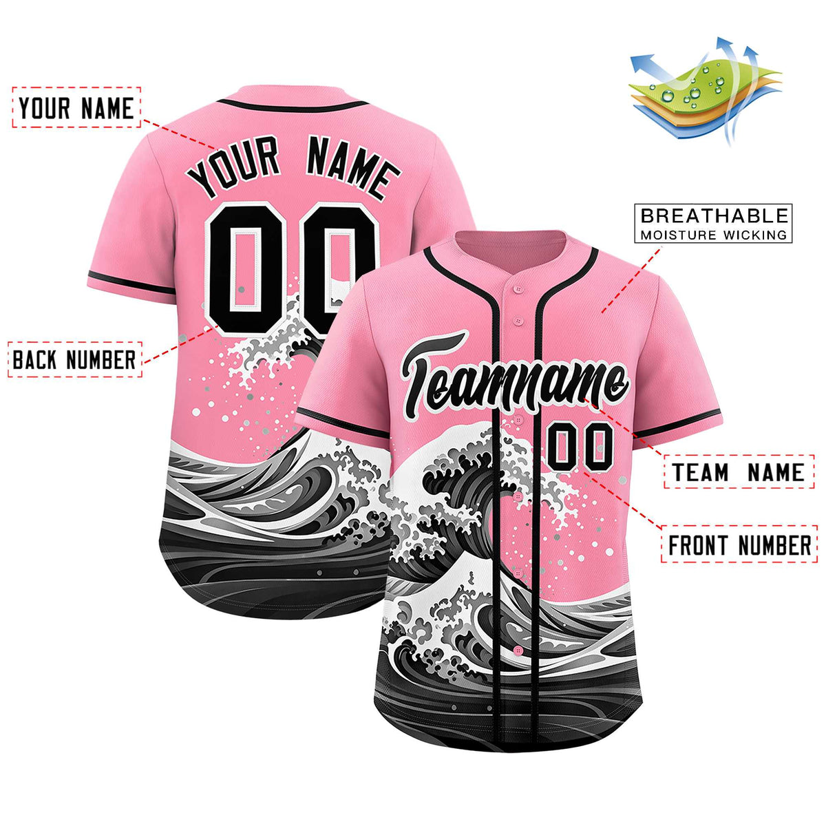 Custom Light Pink Wave Graffiti Pattern Authentic Baseball Jersey| KXKSHOP