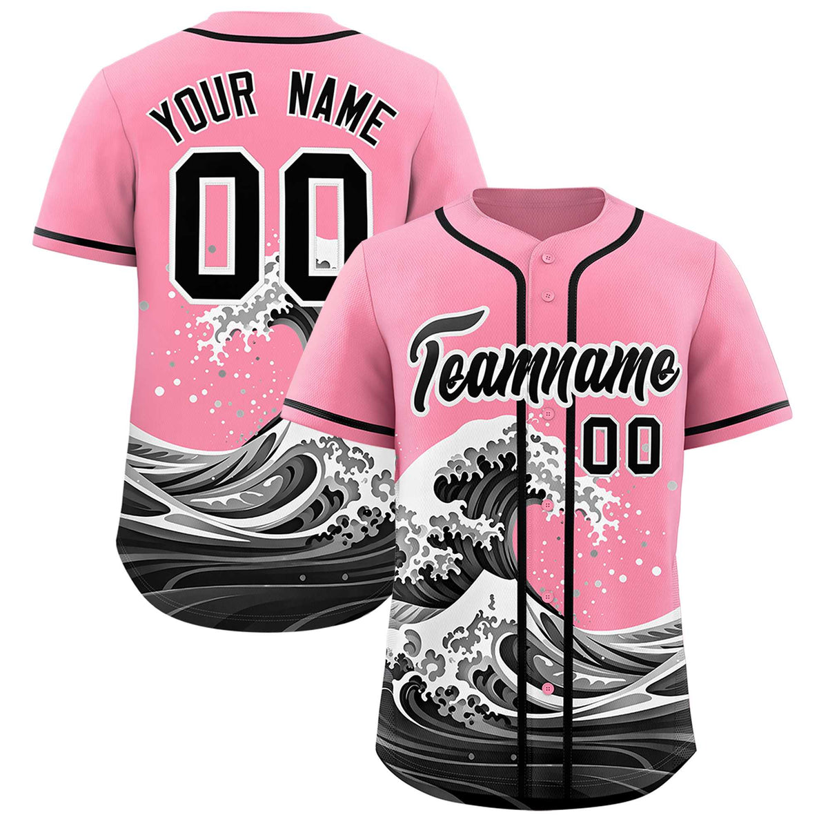 Custom Light Pink Wave Graffiti Pattern Authentic Baseball Jersey| KXKSHOP