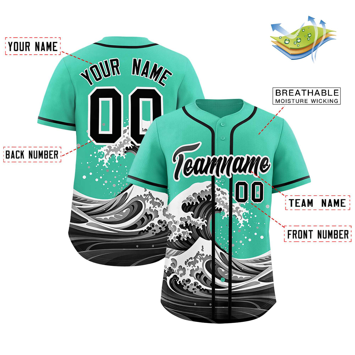Custom Bright Green Wave Graffiti Pattern Authentic Baseball Jersey| KXKSHOP