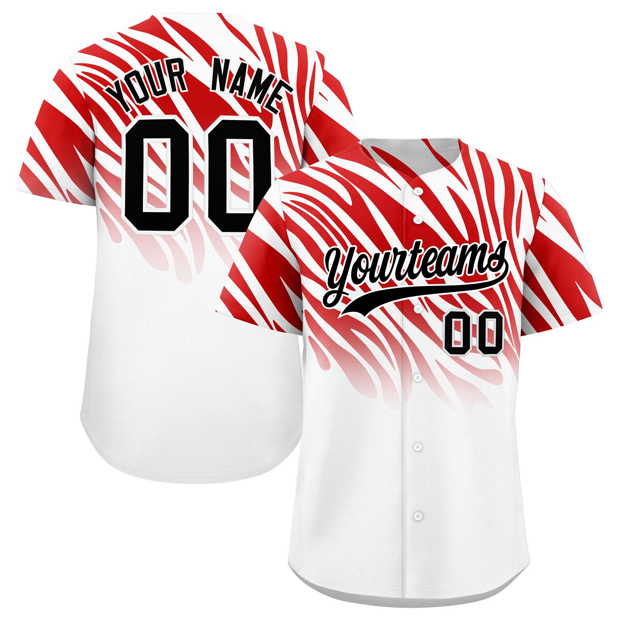Custom Red White Tiger Stripe Gradient Animal Print Personalized Team Shirt Baseball Jersey