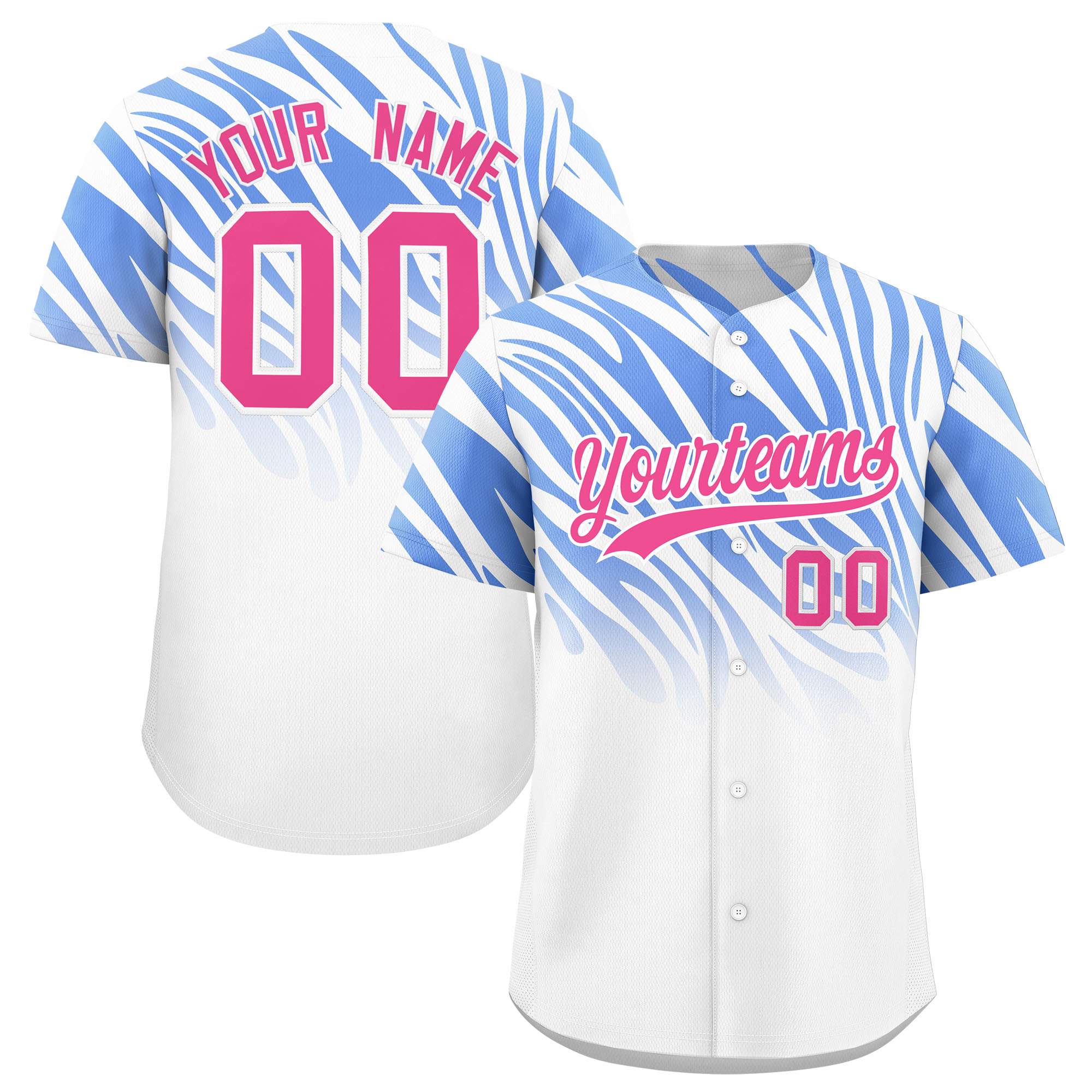 Custom Light Blue White Tiger Stripe Gradient Animal Print Personalized Team Shirt Baseball Jersey