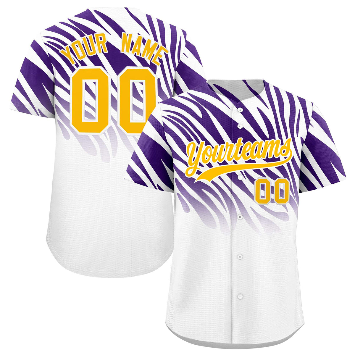 Custom Purple White Tiger Stripe Gradient Animal Print Personalized Team Shirt Baseball Jersey