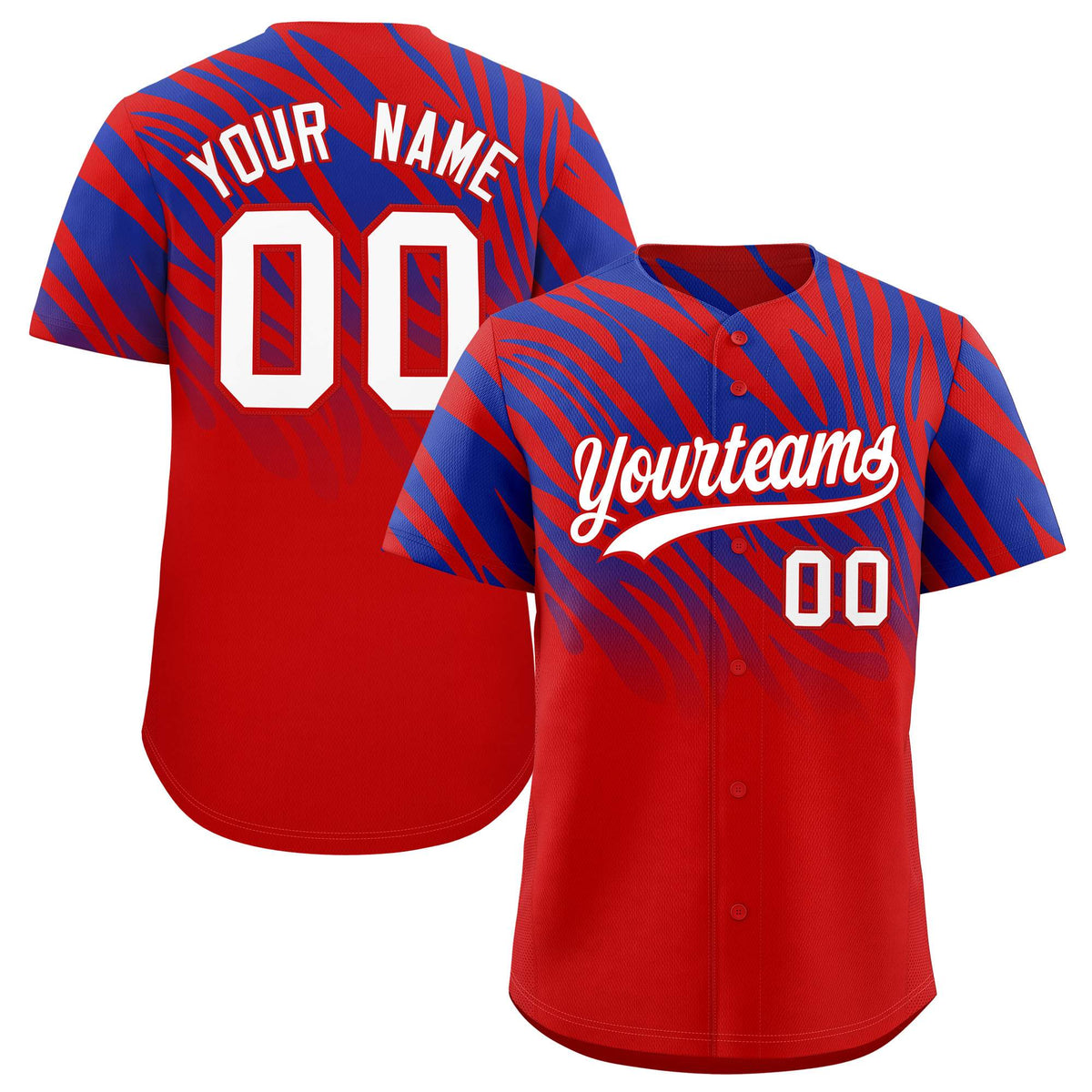 Custom Royal Red Tiger Stripe Gradient Animal Print Personalized Team Shirt Baseball Jersey