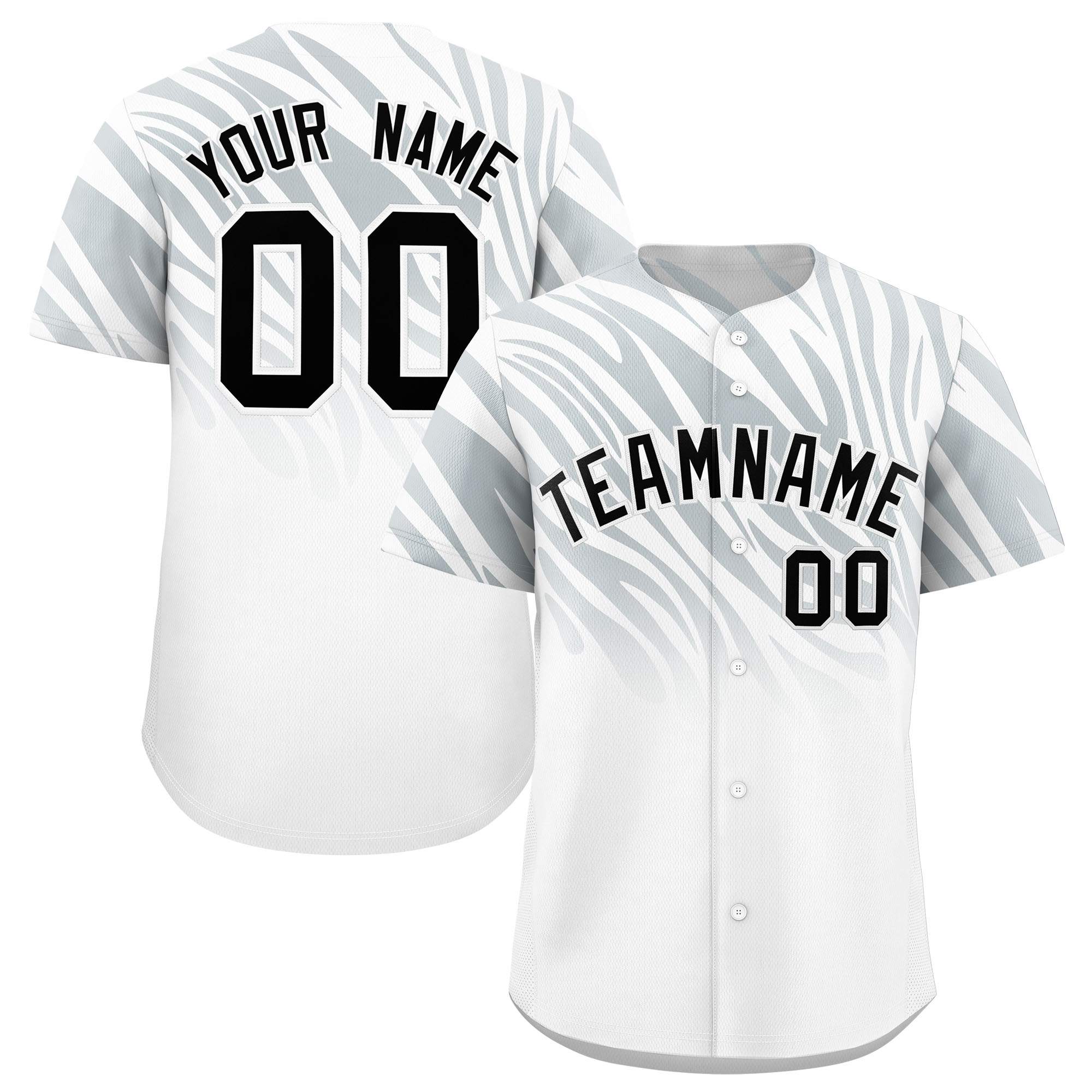 Custom Silver White Tiger Stripe Gradient Animal Print Personalized Team Shirt Baseball Jersey