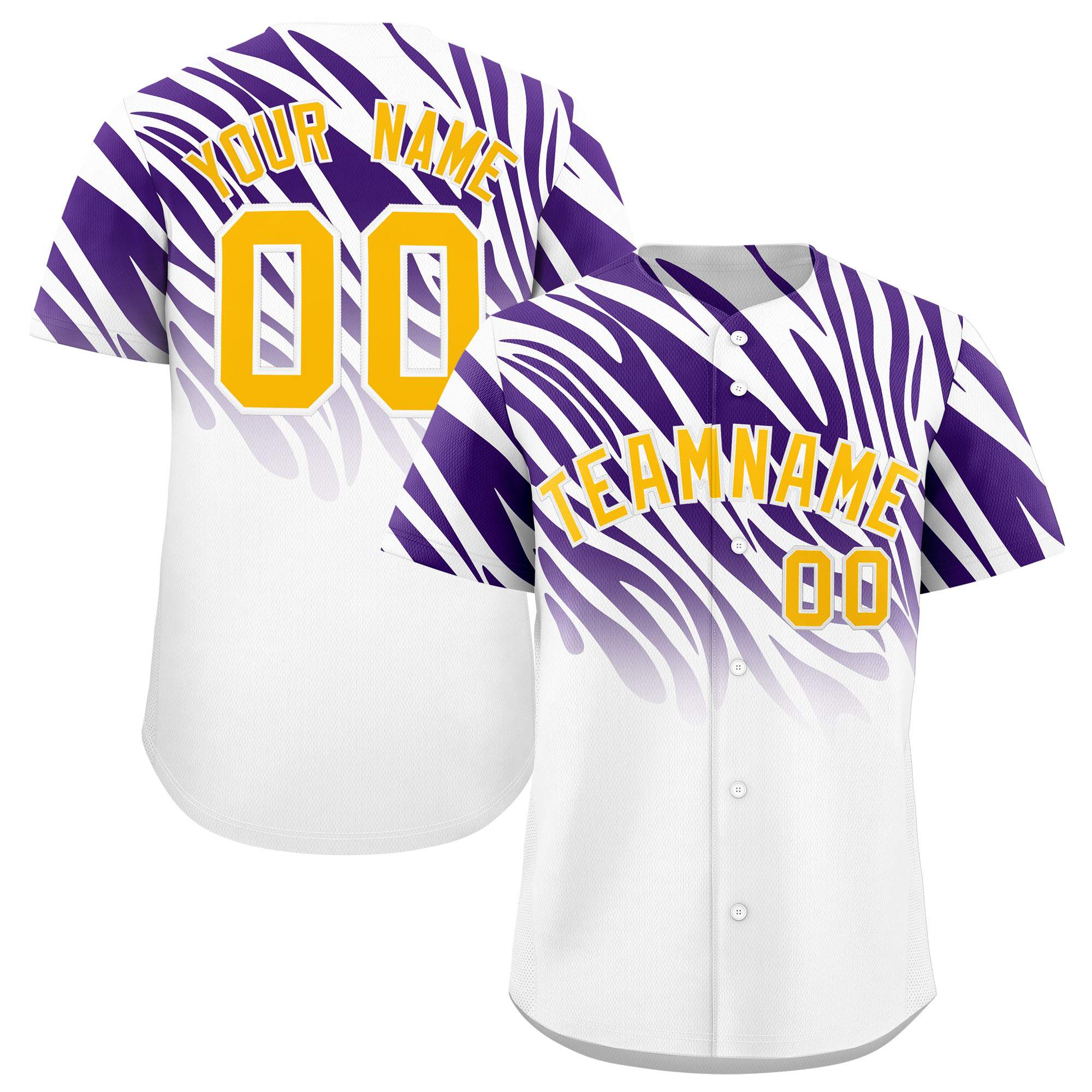 Custom Purple White Tiger Stripe Gradient Animal Print Personalized Team Shirt Baseball Jersey