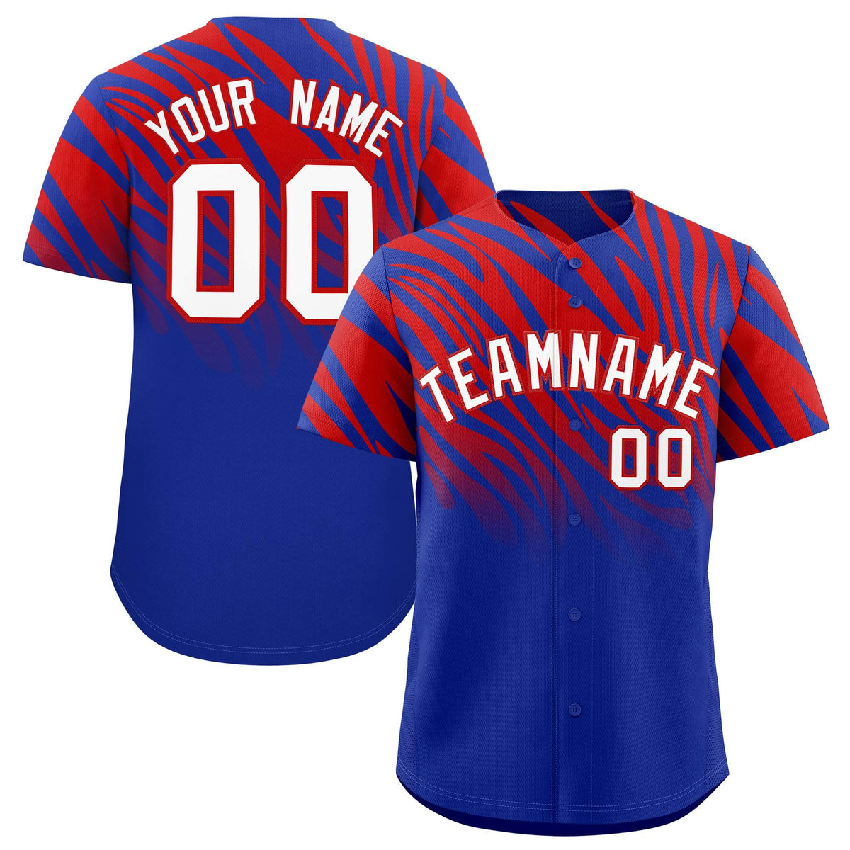Custom Red Royal Tiger Stripe Gradient Animal Print Personalized Team Shirt Baseball Jersey