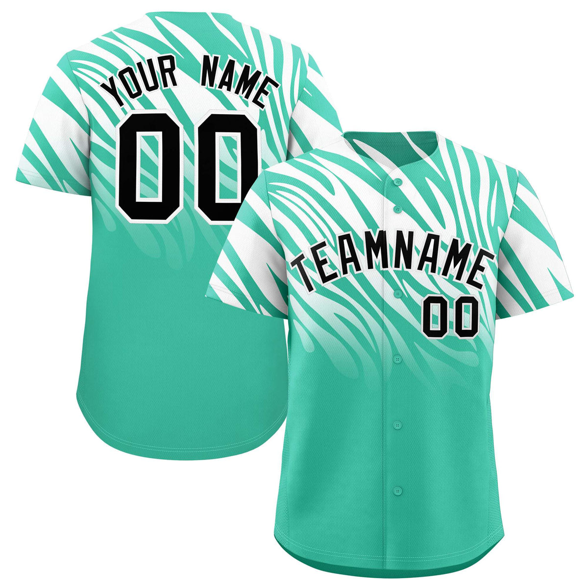 Custom Bright Green White Tiger Stripe Gradient Animal Print Personalized Team Shirt Baseball Jersey