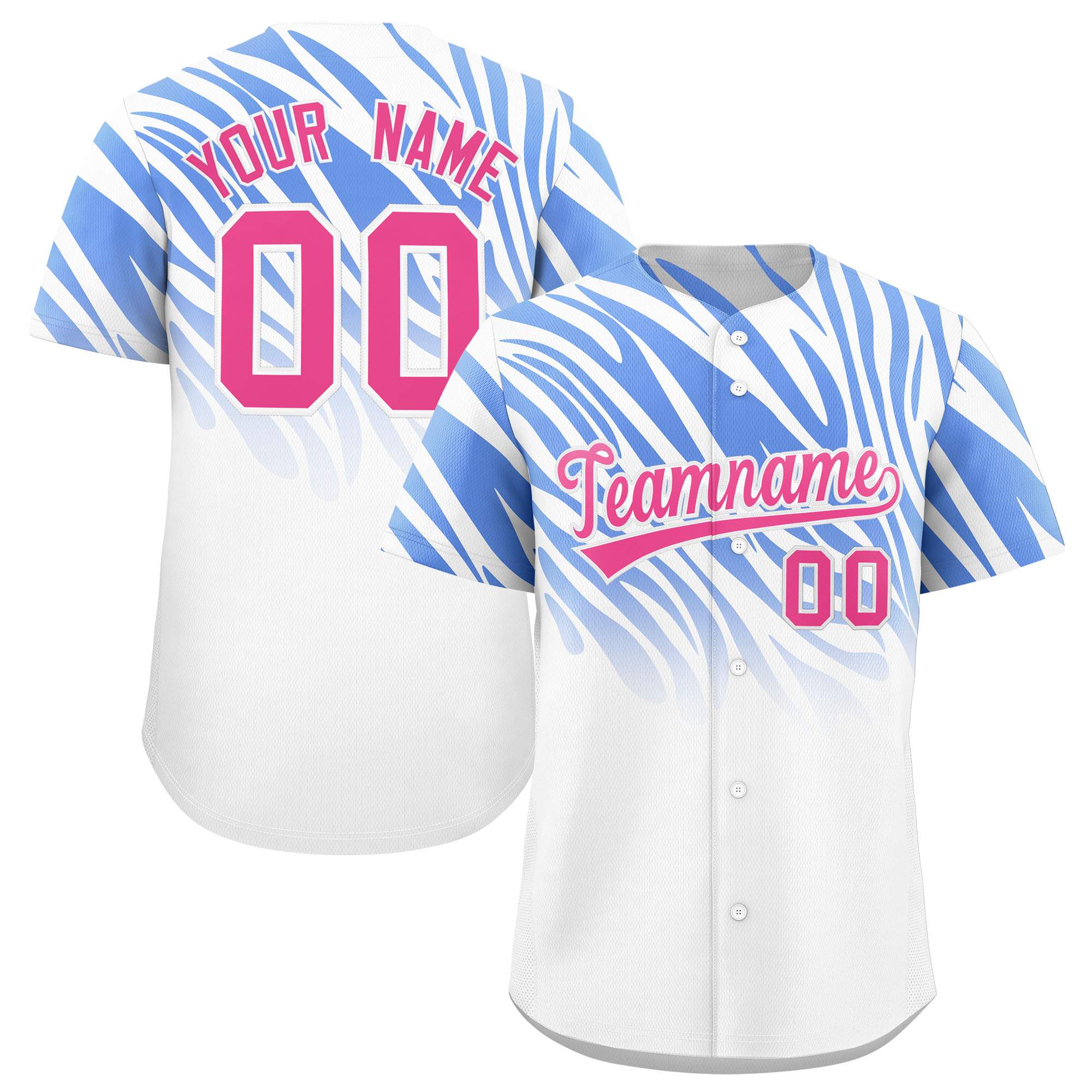 Custom Light Blue White Tiger Stripe Gradient Animal Print Personalized Team Shirt Baseball Jersey