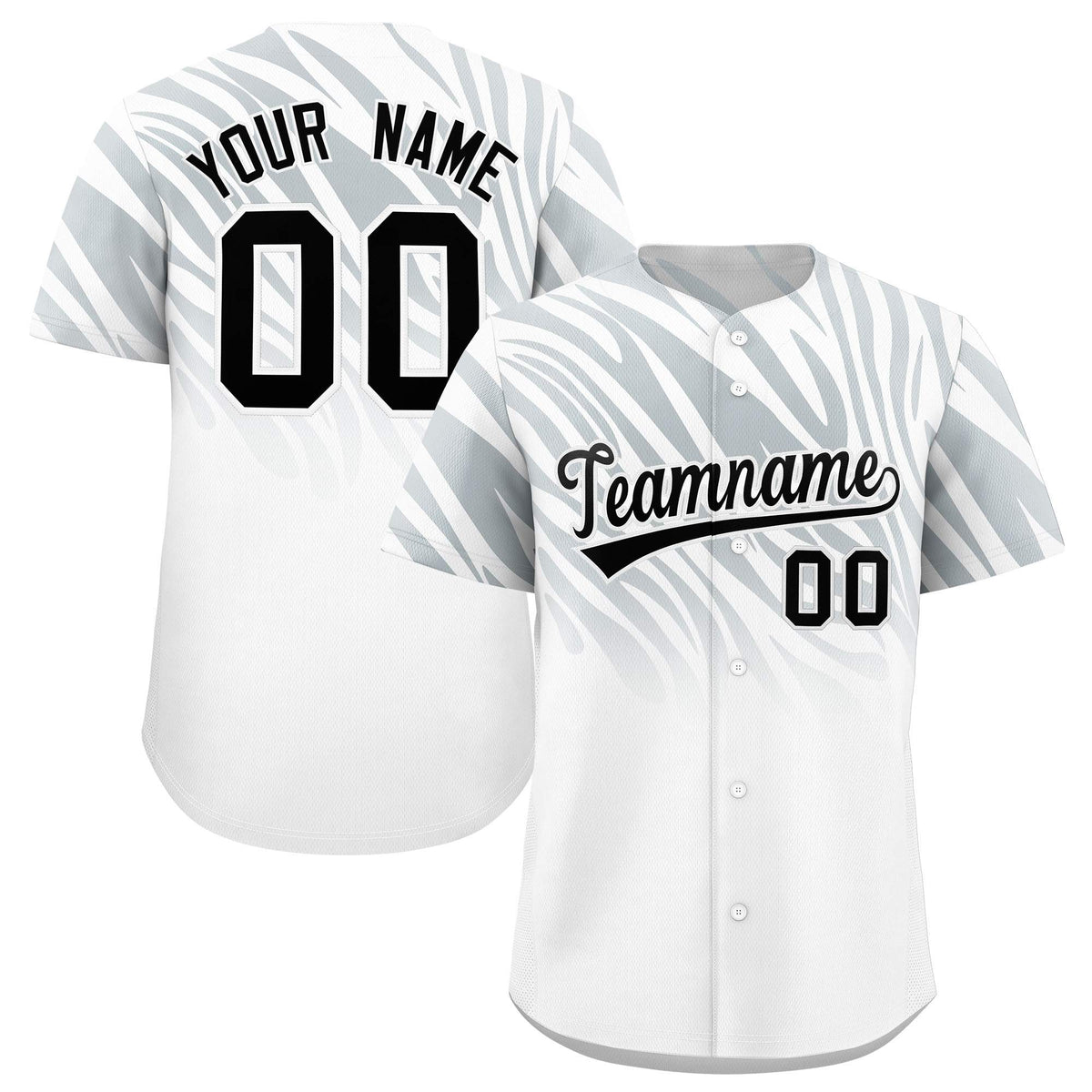 Custom Silver White Tiger Stripe Gradient Animal Print Personalized Team Shirt Baseball Jersey