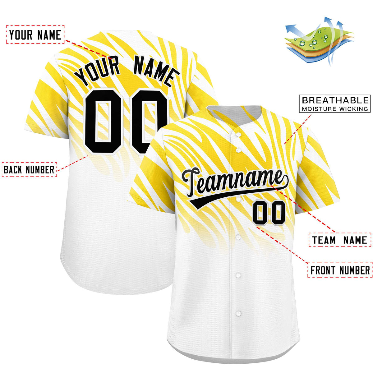 Custom Gold White Tiger Stripe Gradient Animal Print Personalized Team Shirt Baseball Jersey