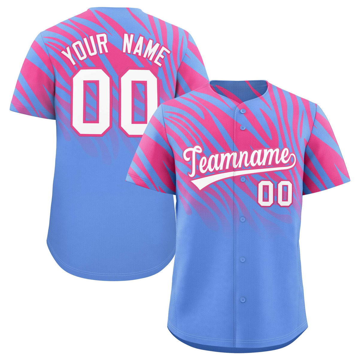 Custom Pink Light Blue Tiger Stripe Gradient Animal Print Personalized Team Shirt Baseball Jersey