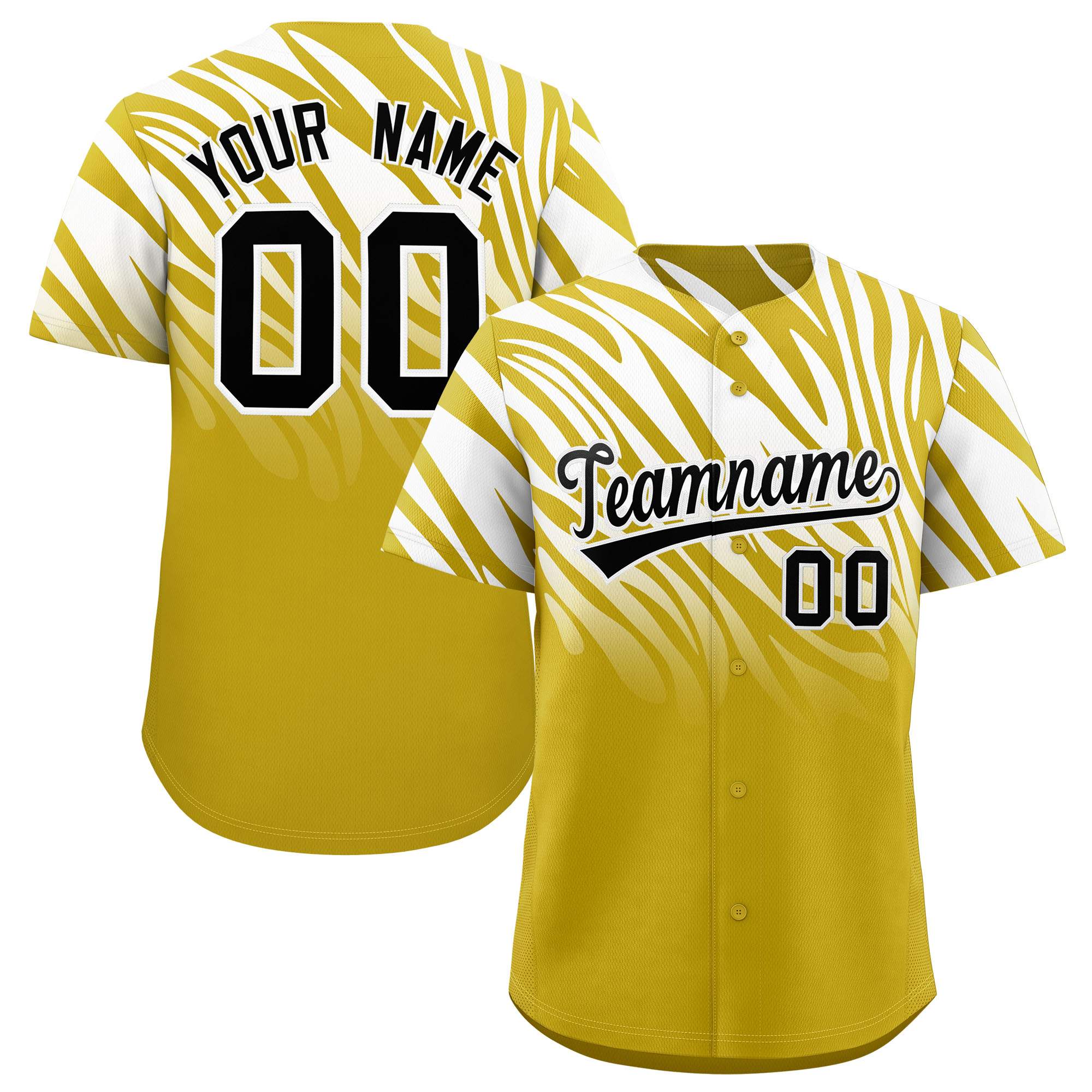 Custom White Old Gold Tiger Stripe Gradient Animal Print Personalized Team Shirt Baseball Jersey