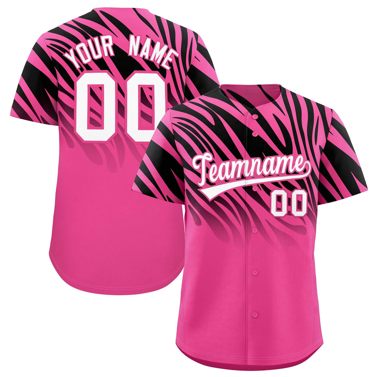 Custom Pink Black Tiger Stripe Gradient Animal Print Personalized Team Shirt Baseball Jersey