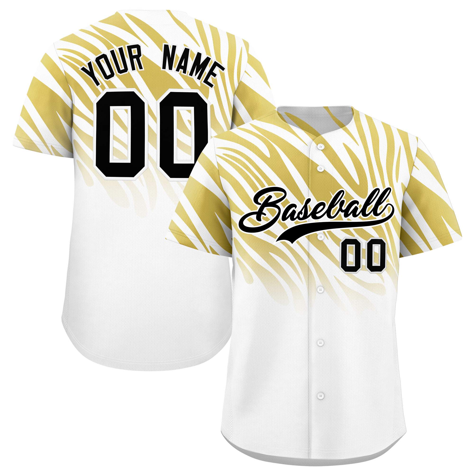 Custom Old Gold White Tiger Stripe Gradient Animal Print Personalized Team Shirt Baseball Jersey