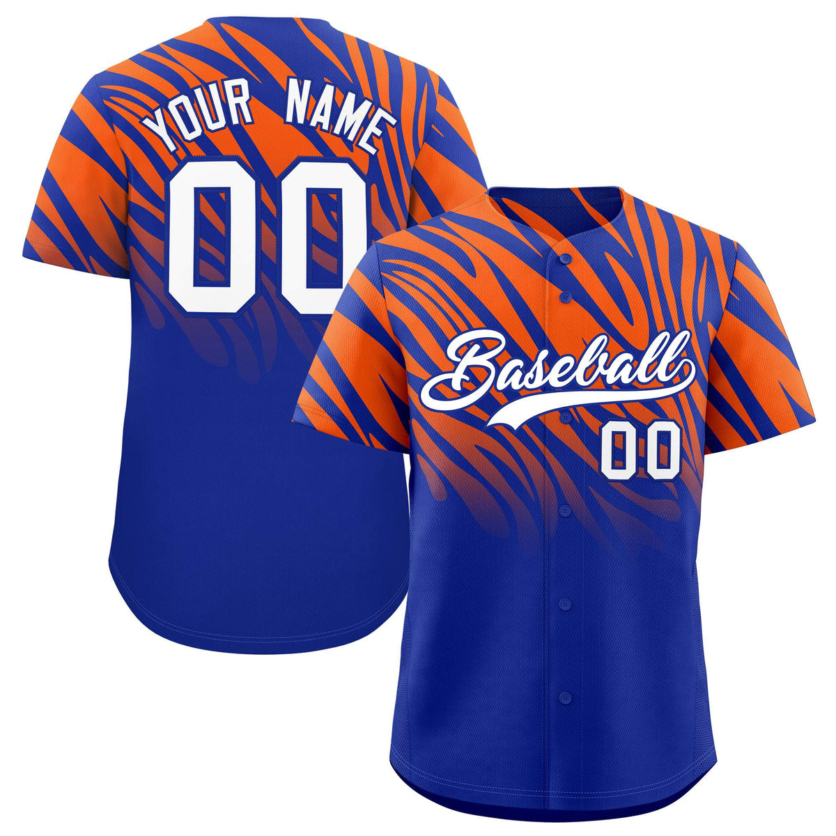 Custom Royal Orange Tiger Stripe Gradient Animal Print Personalized Team Shirt Baseball Jersey
